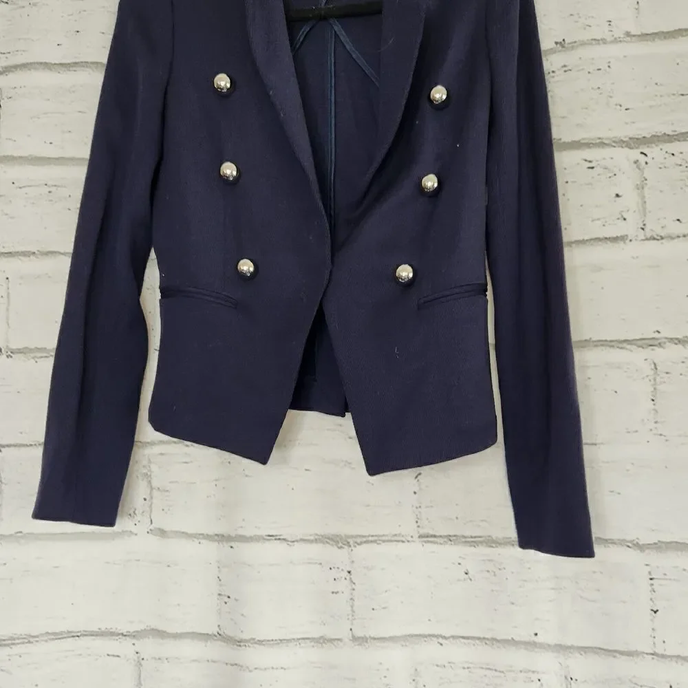 Elizabeth And James Women’s Dark Blue Long Sleeved Button Up Blazer XS Sailor